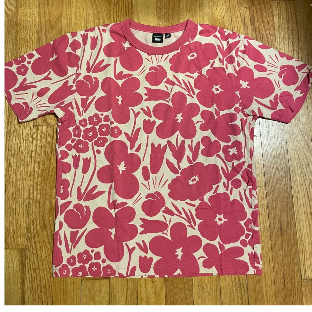 Uniqlo Marimekko Pink Floral Cotton T-Shirt XS 241-437953 Short Sleeve Tee